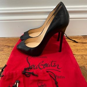 Christian Louboutin Flo 120 Black Leather Peep Toe 36 1/2